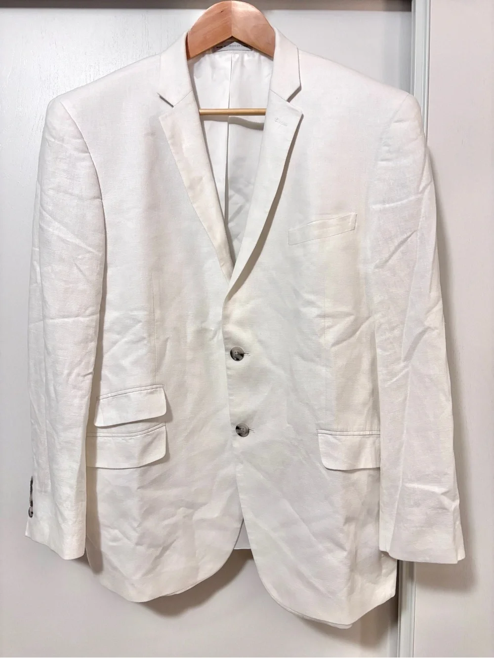 Perry Ellis Linen Blazer Size 44R White Slim Fit Single Breast Summer Breathable